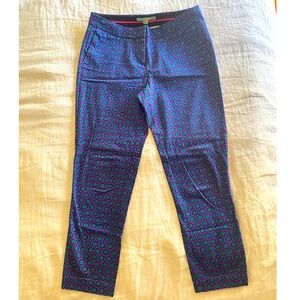 Boden Blue Geometric Print Statement Chino pants, cropped cotton, size 6L
